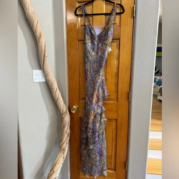 Gorgeous Vintage Dead stock Silk Ruffle Maxi Dress Sz 6 Victoria Royal